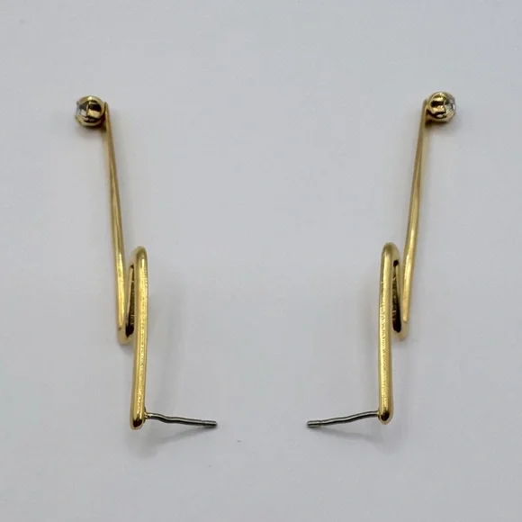 VINTAGE Gold-Tone Crystal Zig Zag Earrings - Picture 7 of 11